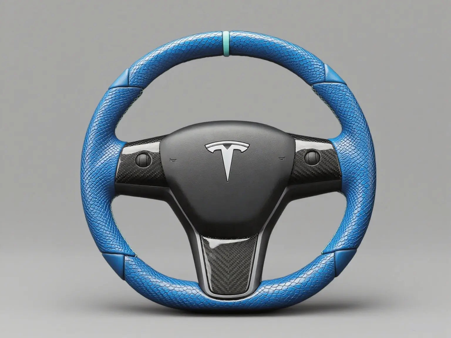 Blue-Lizard-Skin-Tesla-Steering-Wheel-DYNA-Elevating-Your-Drive-with-Edgy-Style Axeco