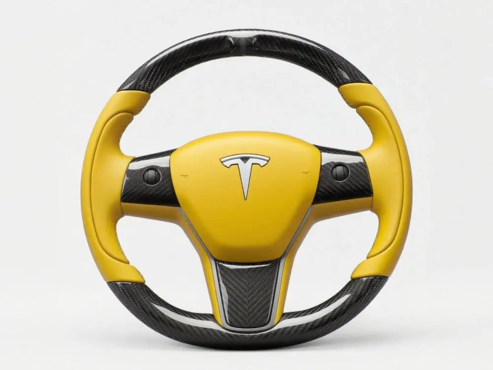 Bright-Yellow-and-Carbon-Fiber-Tesla-Steering-Wheel-Track-Master Axeco