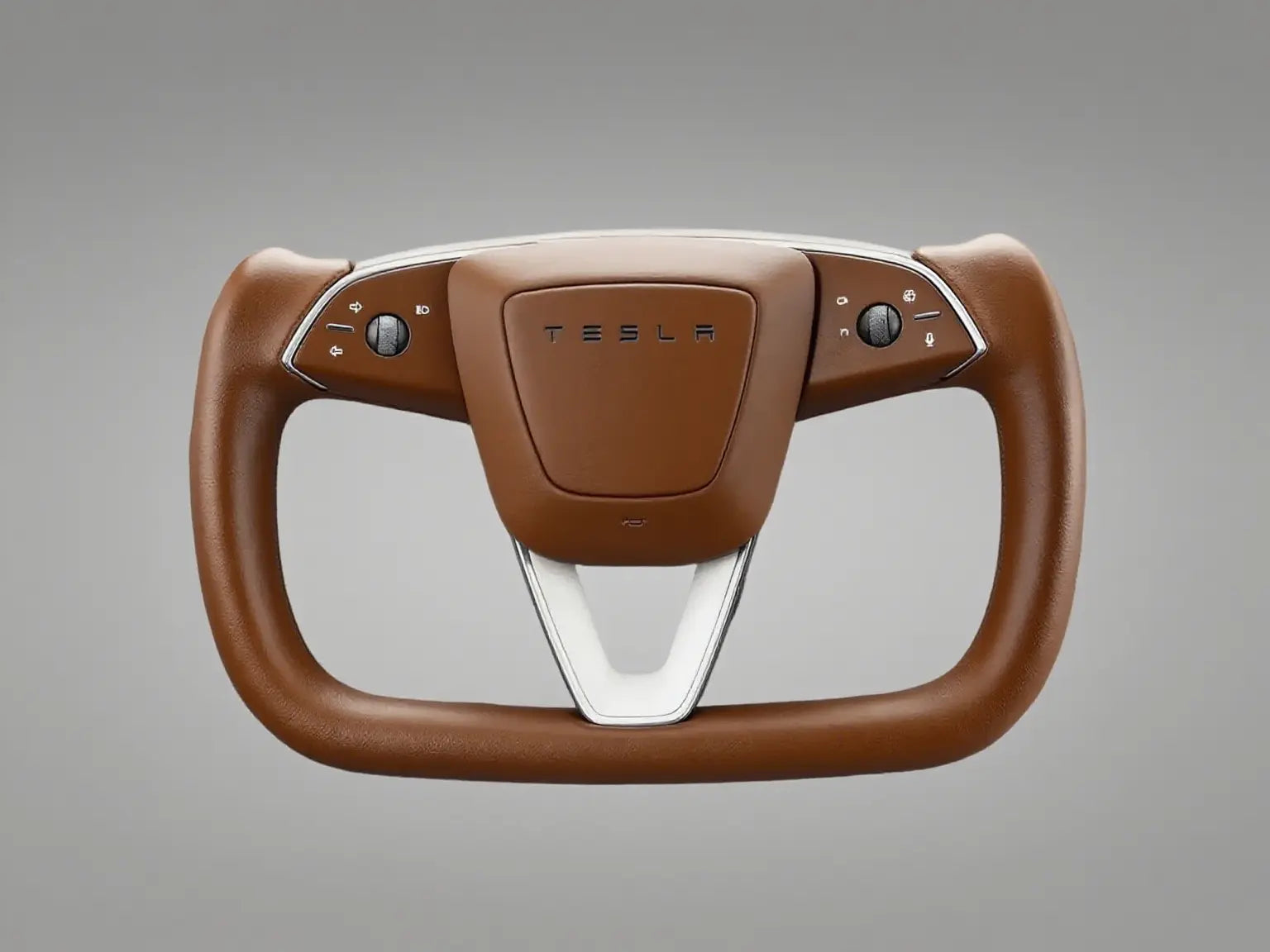 Brown-Leather-Tesla-Yoke-Steering-Wheel-Deducing-Classic-Luxury Axeco