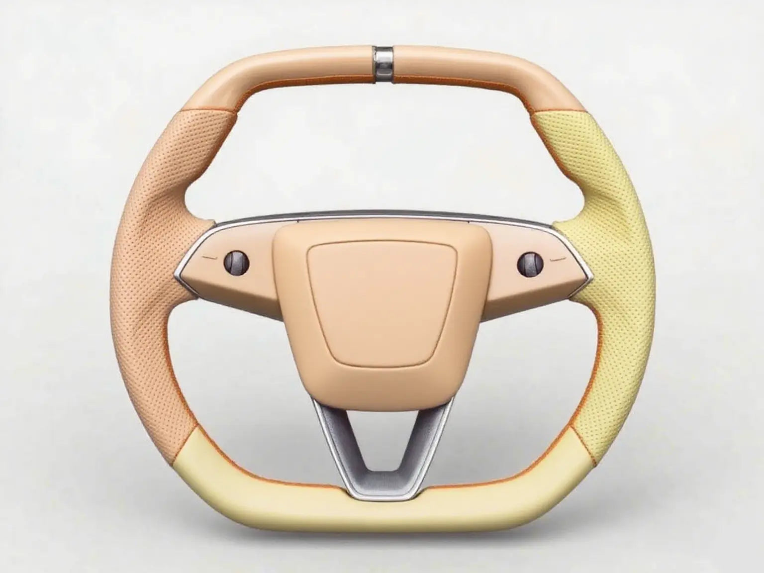 Brown-Yellow-Two-Tone-Perforated-Leather-Tesla-Steering-Wheel-Super-Enhancer Axeco