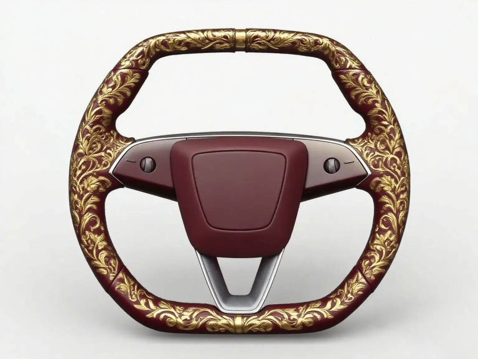 Burgundy-Gilt-Patterned-Tesla-Steering-Wheel-Super-Enhancer Axeco