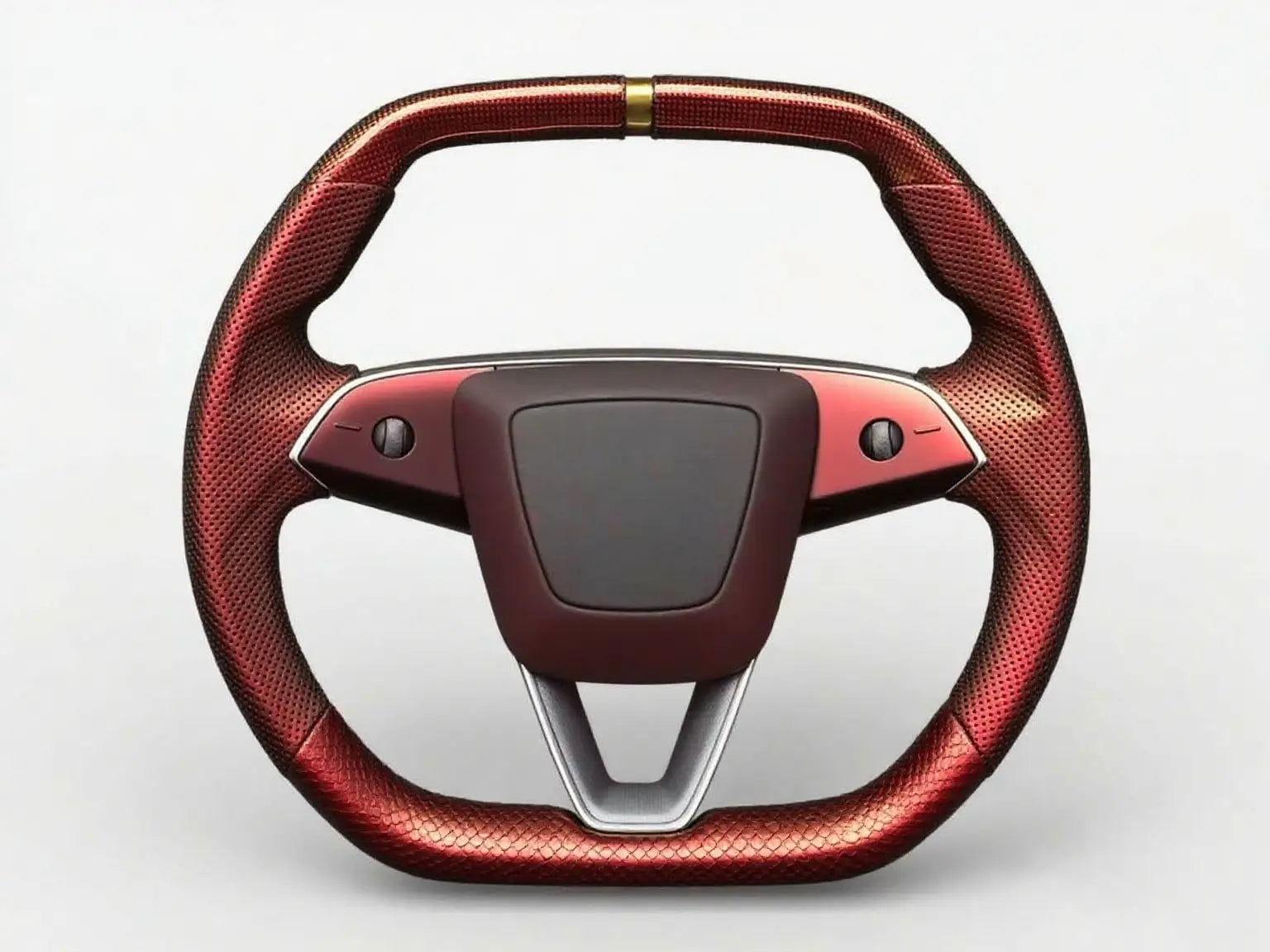 Burgundy-Snake-Patterned-Leather-Tesla-Steering-Wheel-Super-Enhancer Axeco
