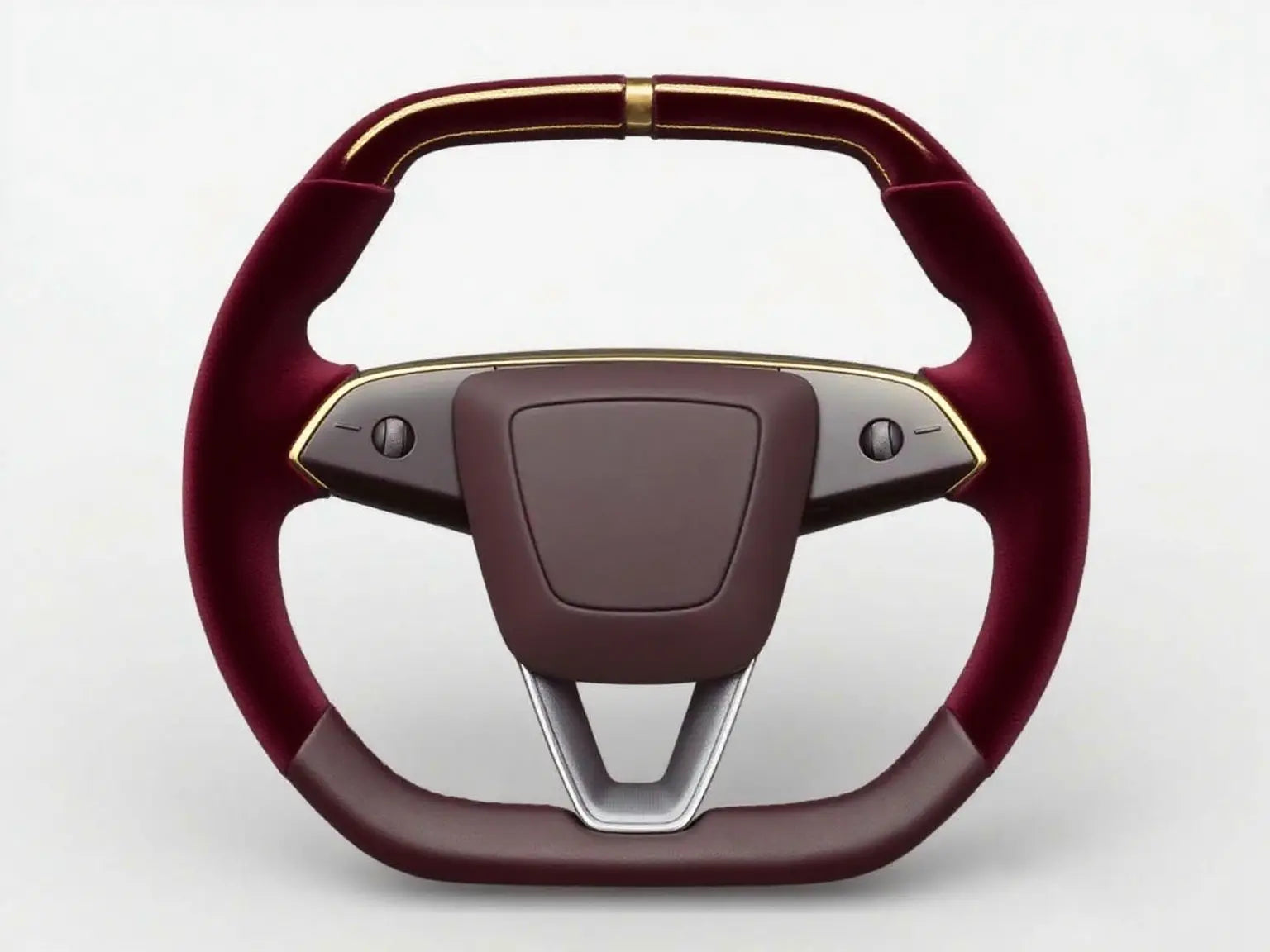 Burgundy-Velvet-with-Gold-Trim-Tesla-Steering-Wheel-Super-Enhancer Axeco