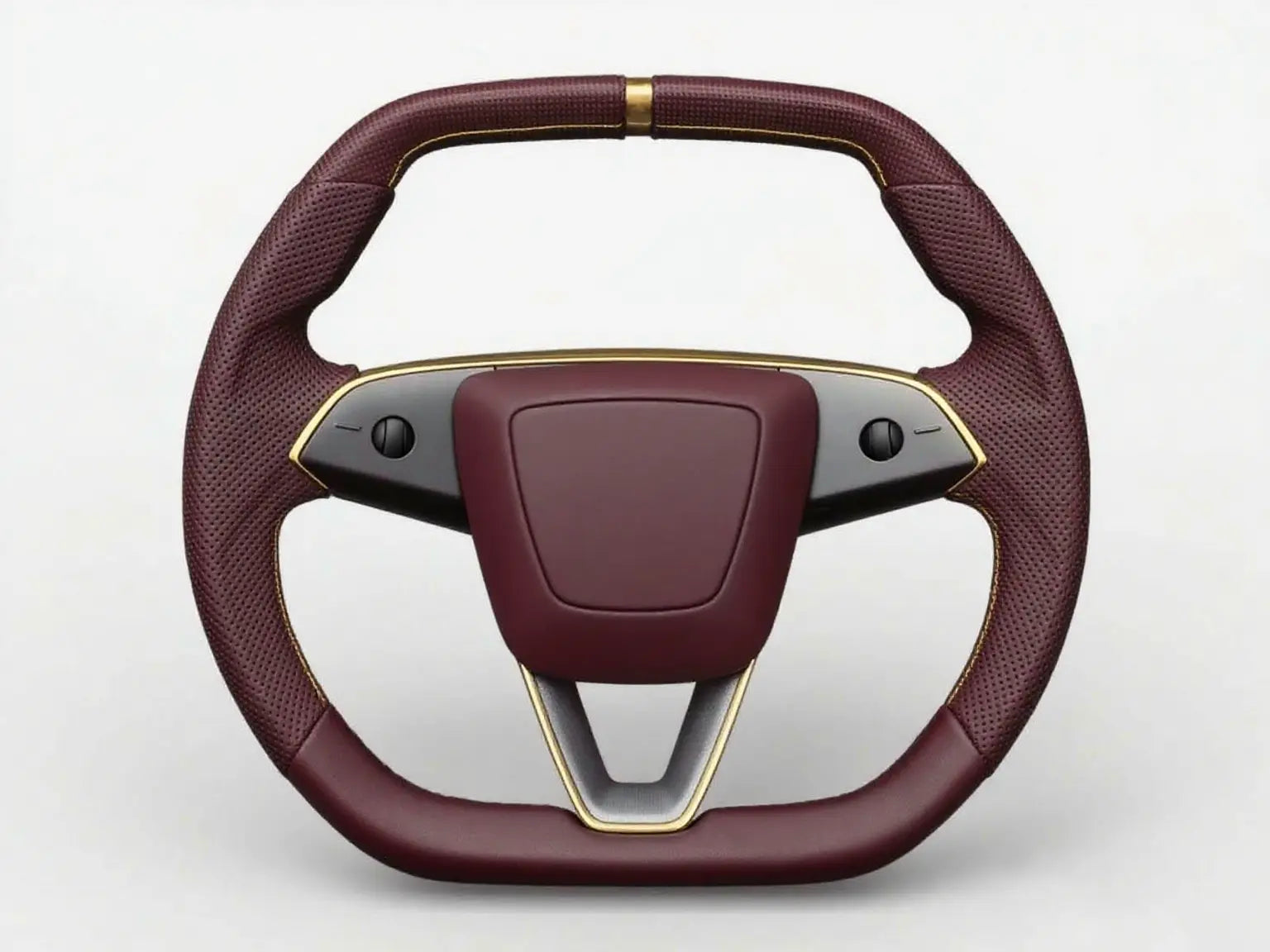 Burgundy-with-Gold-Trim-Tesla-Steering-Wheel-Super-Enhancer Axeco