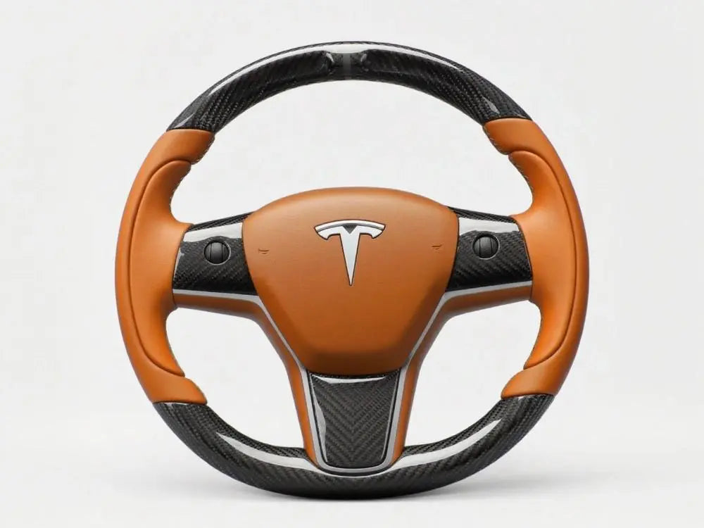 Caramel-Orange-and-Carbon-Fiber-Tesla-Steering-Wheel-Track-Master Axeco