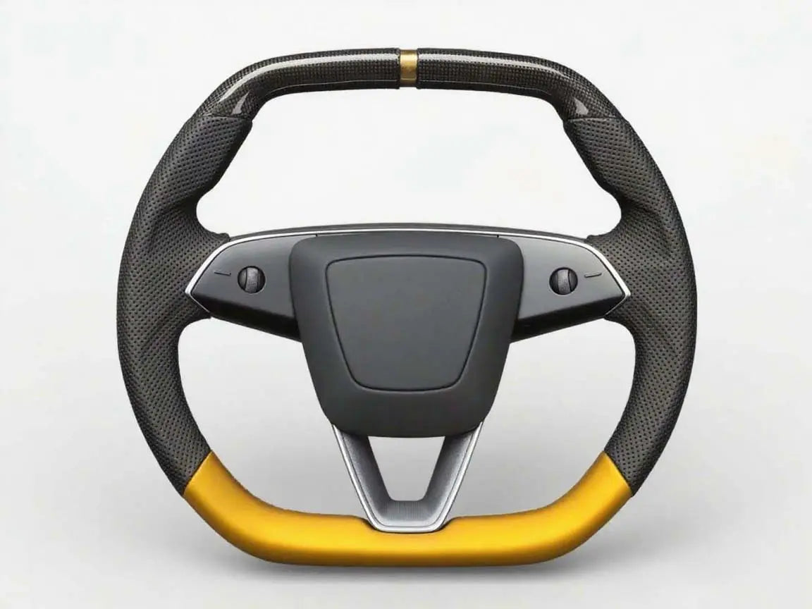 Classic-Collision-Tesla-Steering-Wheel-with-Black-gold-yellow-Flavor Axeco