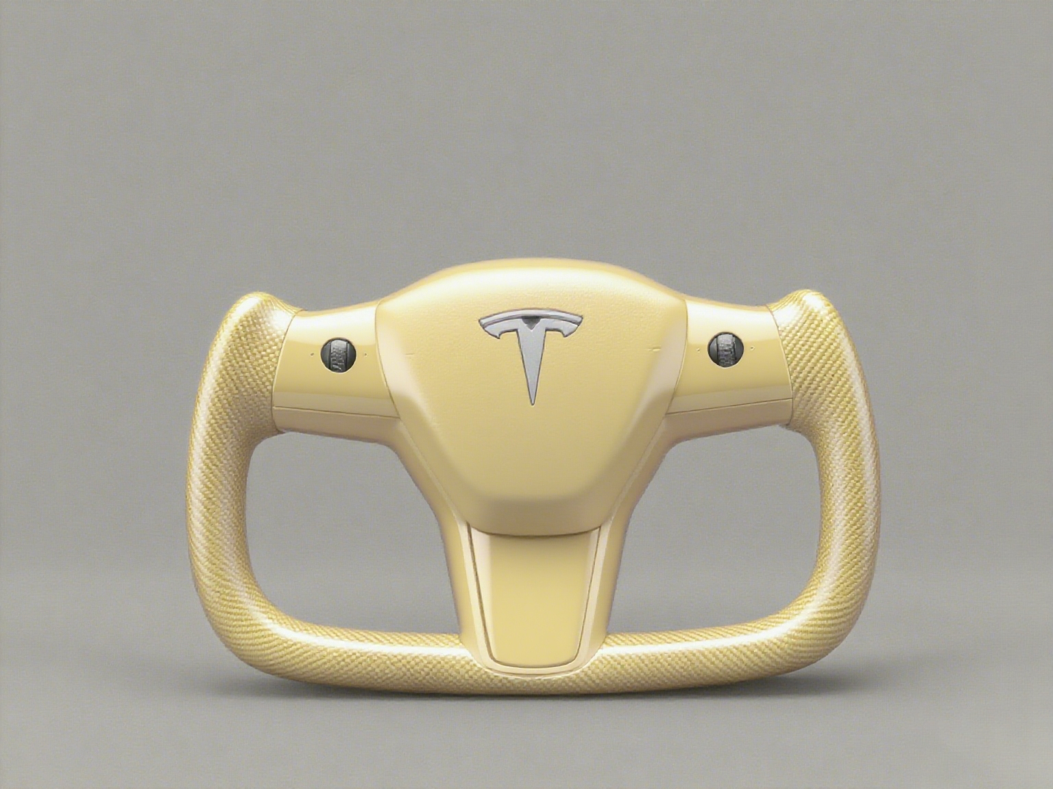 Cream Gold Tesla Yoke Steering Wheel, Deducing Gentle Luxury - Axeco