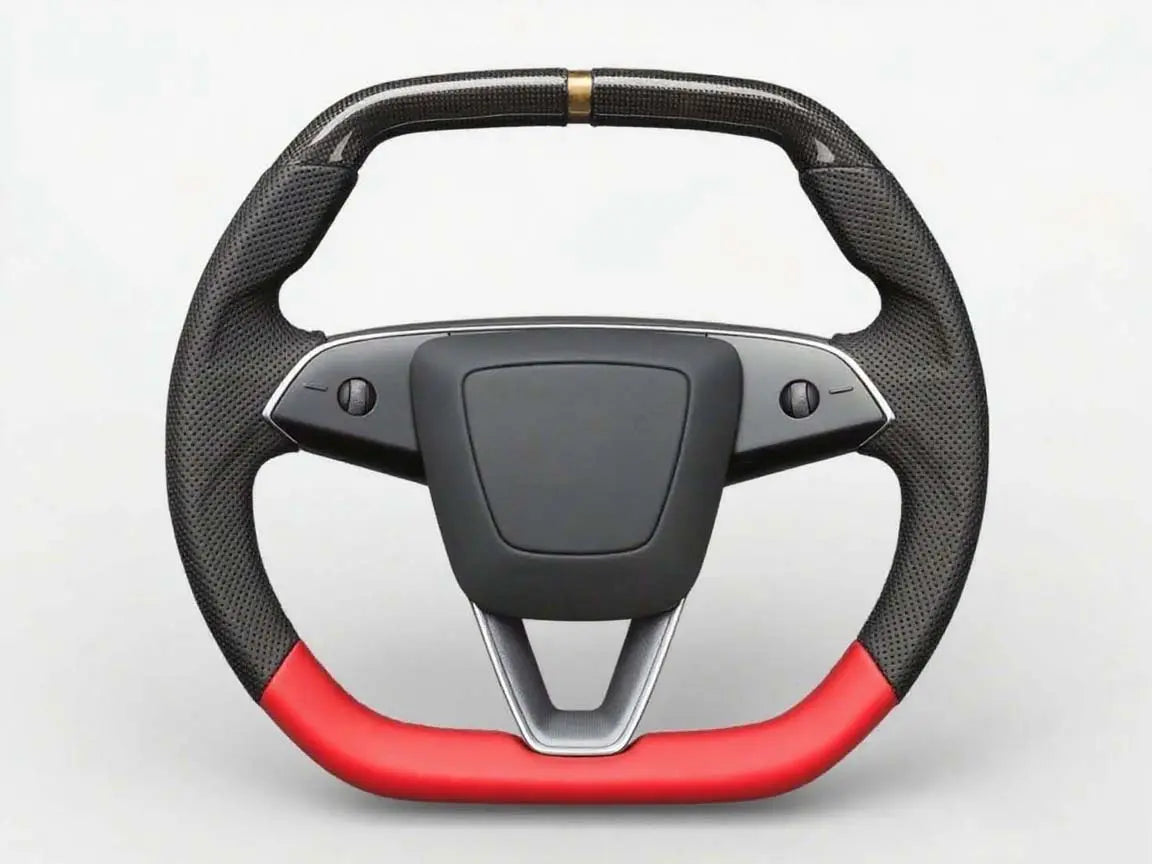 Fiery-Flair-Tesla-Steering-Wheel-with-Black-red-Interweaving Axeco