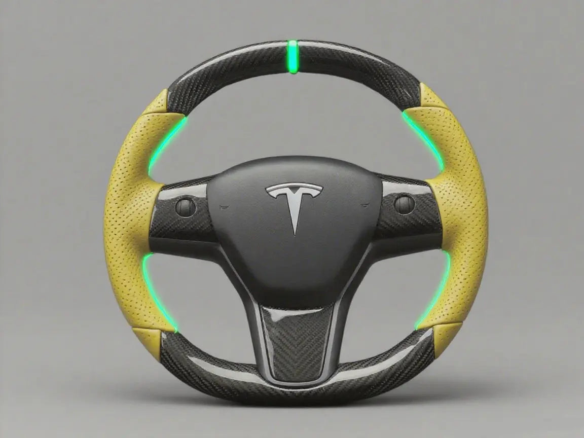 Glowing-Yellow-Carbon-Tesla-Steering-Wheel-DYNA-Light-Up-Your-Drive Axeco