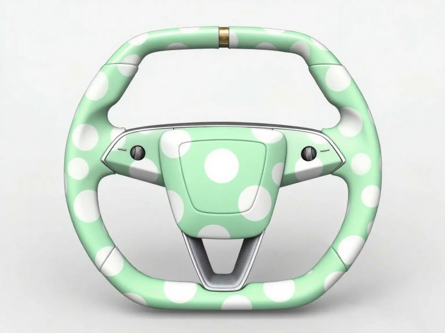 Green-Based-White-Dotted-Leather-Tesla-Steering-Wheel-Track-Master Axeco