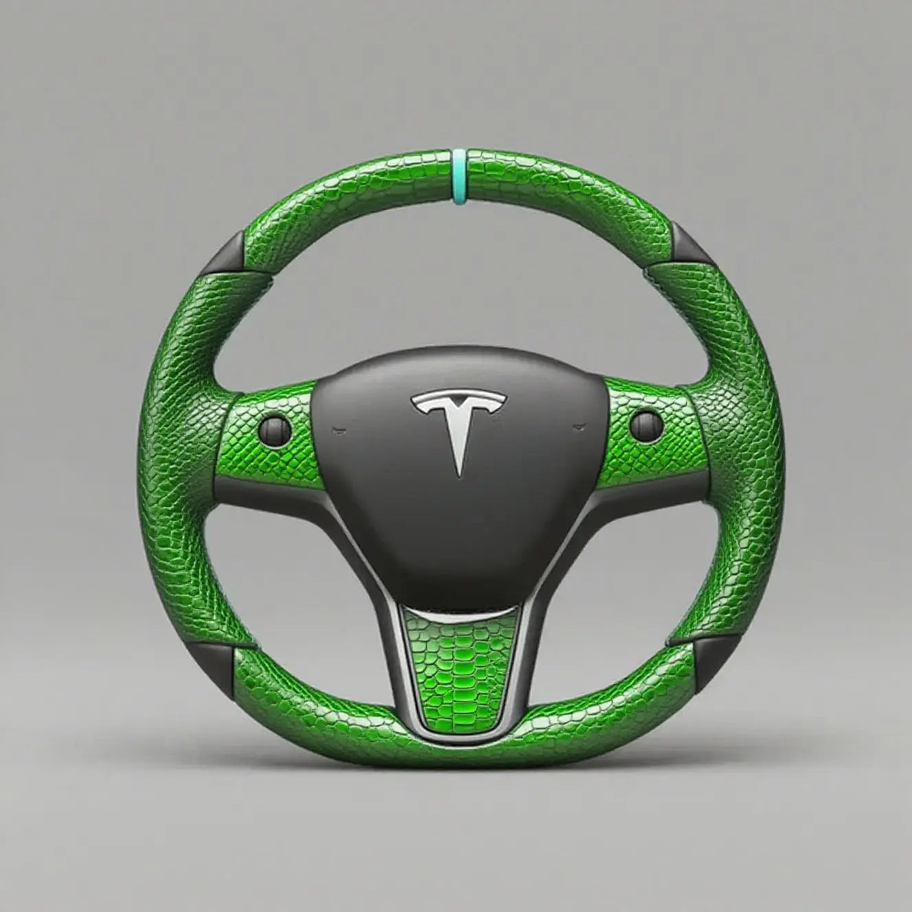 Green-Lizard-Skin-Tesla-Steering-Wheel-DYNA-Bringing-the-Wild-to-Your-Drive Axeco