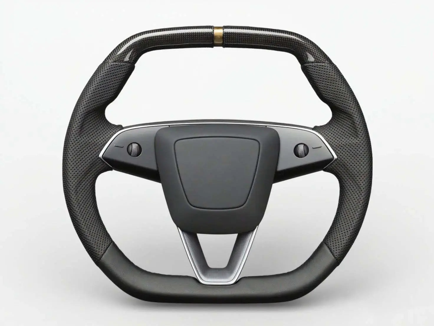 Highlighted-with-carbon-fiber-and-gold-accent-stripes-to-show-off-the-unique-look-of-this-Tesla-steering-wheel Axeco
