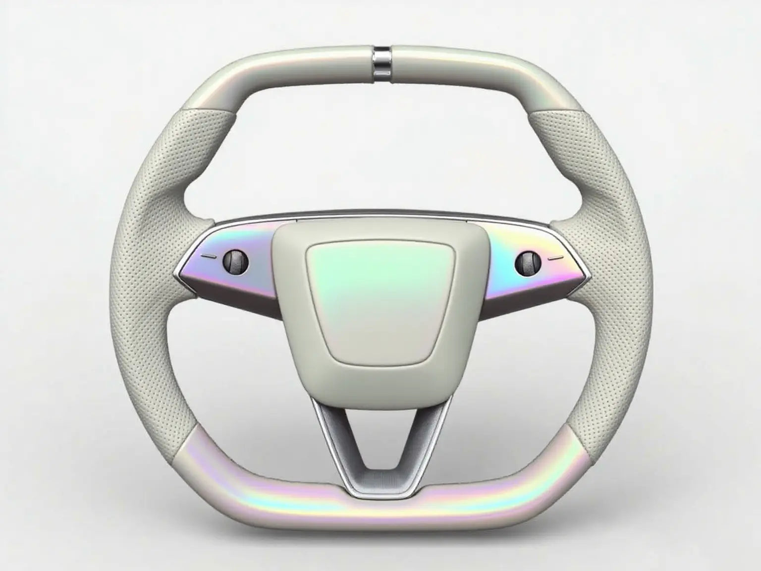 Iridescent-White-Perforated-Leather-Tesla-Steering-Wheel-Super-Enhancer Axeco