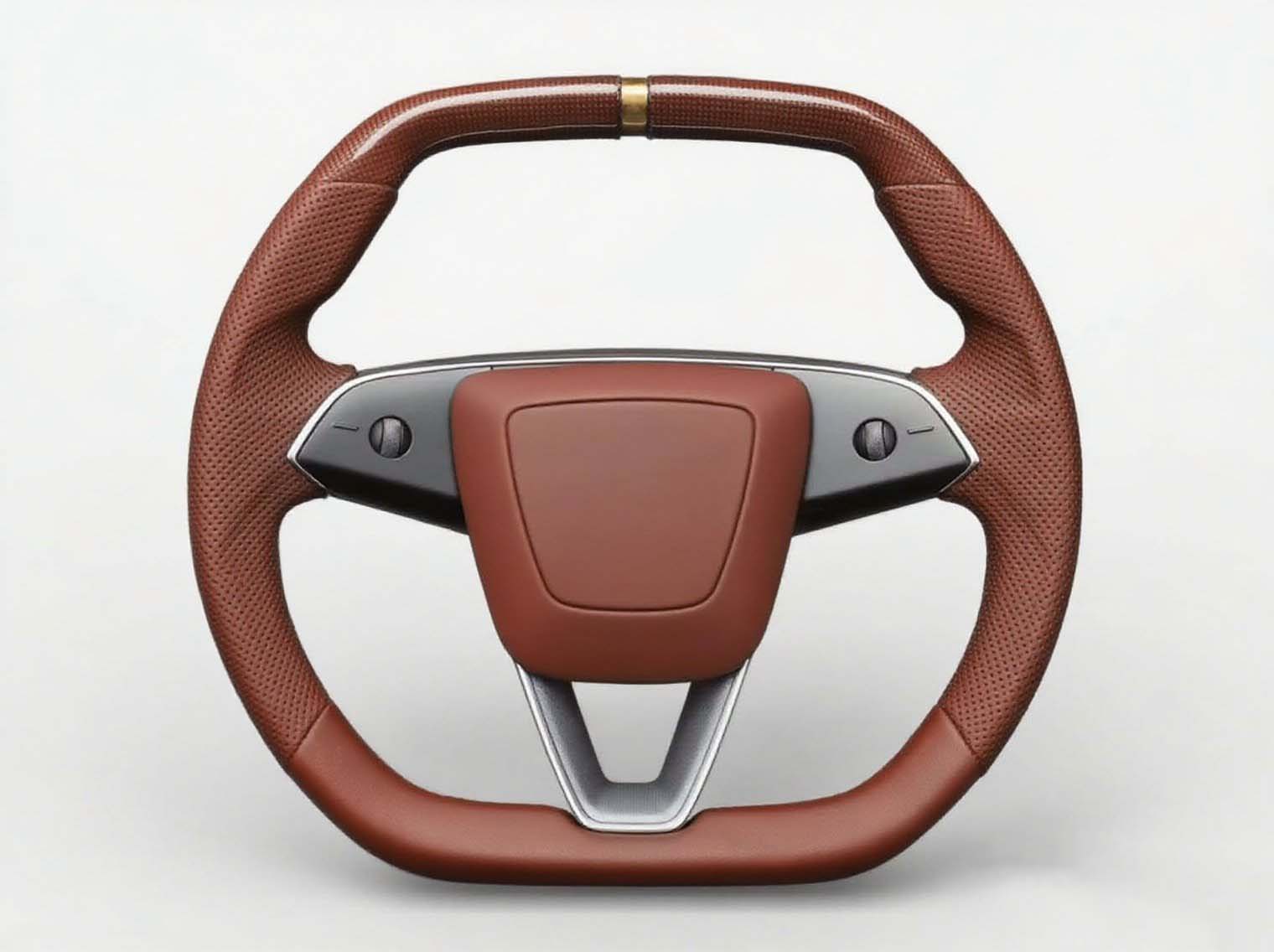 Leather Texture Craftsmanship Tesla Steering Wheel, focusing on craftsmanship details such as leather texture, embodying craftsmanship. - Axeco