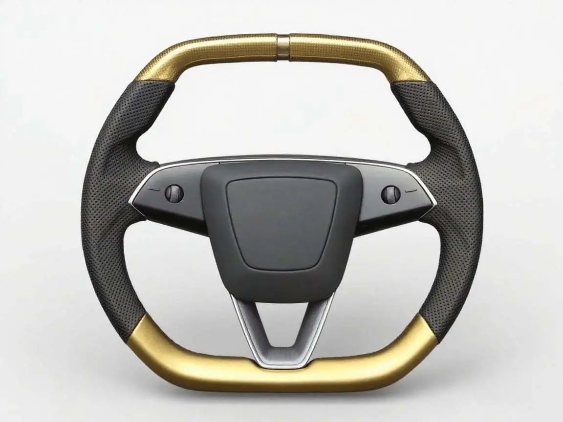 Luxurious-New-Fashion-Tesla-Steering-Wheel-with-Black-gold-Interweaving Axeco