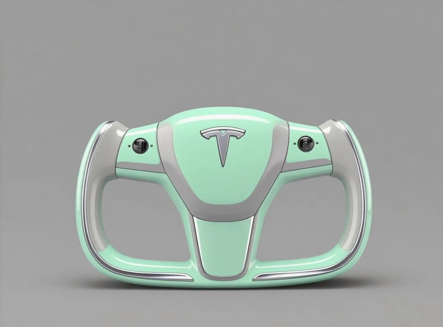 Mint-Centric-Tesla-Steering-Wheel-with-White-Silver-Detailing-Redefining-Soft-Luxury Axeco