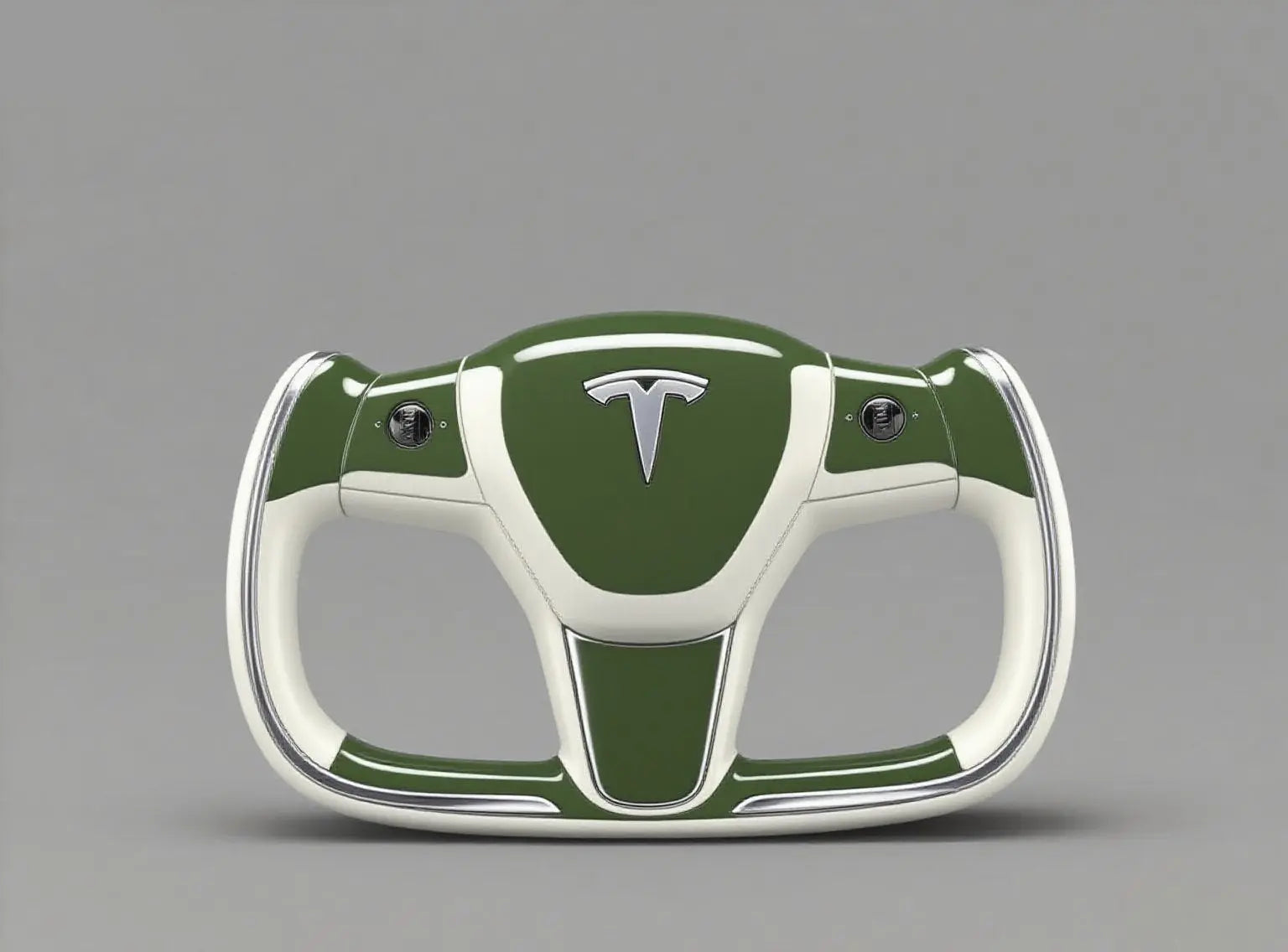 Moss-Green-White-Tesla-Steering-Wheel-Blending-Retro-Sophistication-with-Modern-Flair Axeco