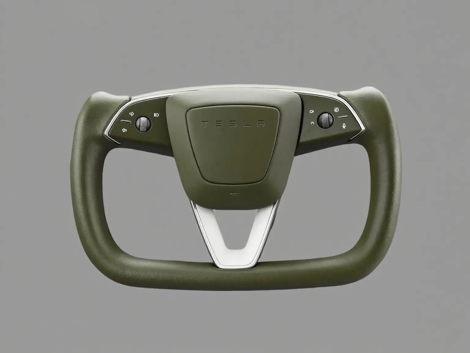 Olive-Green-Leather-Tesla-Yoke-Steering-Wheel-Exuding-Rugged-Texture Axeco