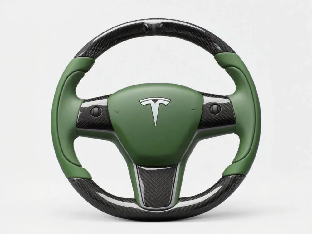 Olive-Green-and-Carbon-Fiber-Tesla-Steering-Wheel-Track-Master Axeco