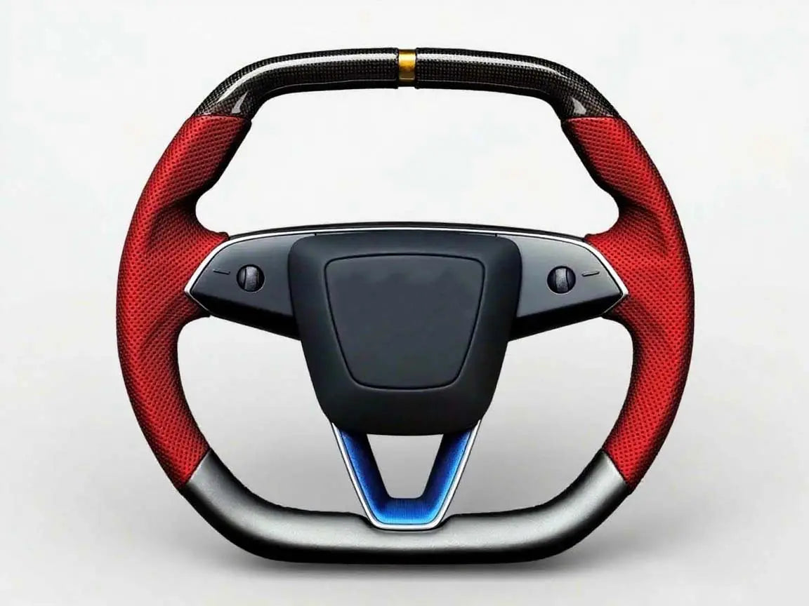 Passionate-Movement-Tesla-Steering-Wheel-with-Red-black-Dazzling-Shadows Axeco