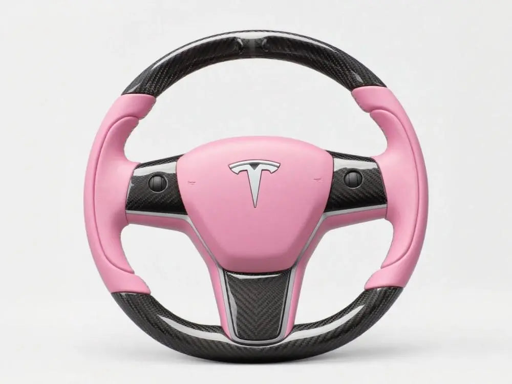 Peach-Pink-and-Carbon-Fiber-Tesla-Steering-Wheel-Track-Master Axeco
