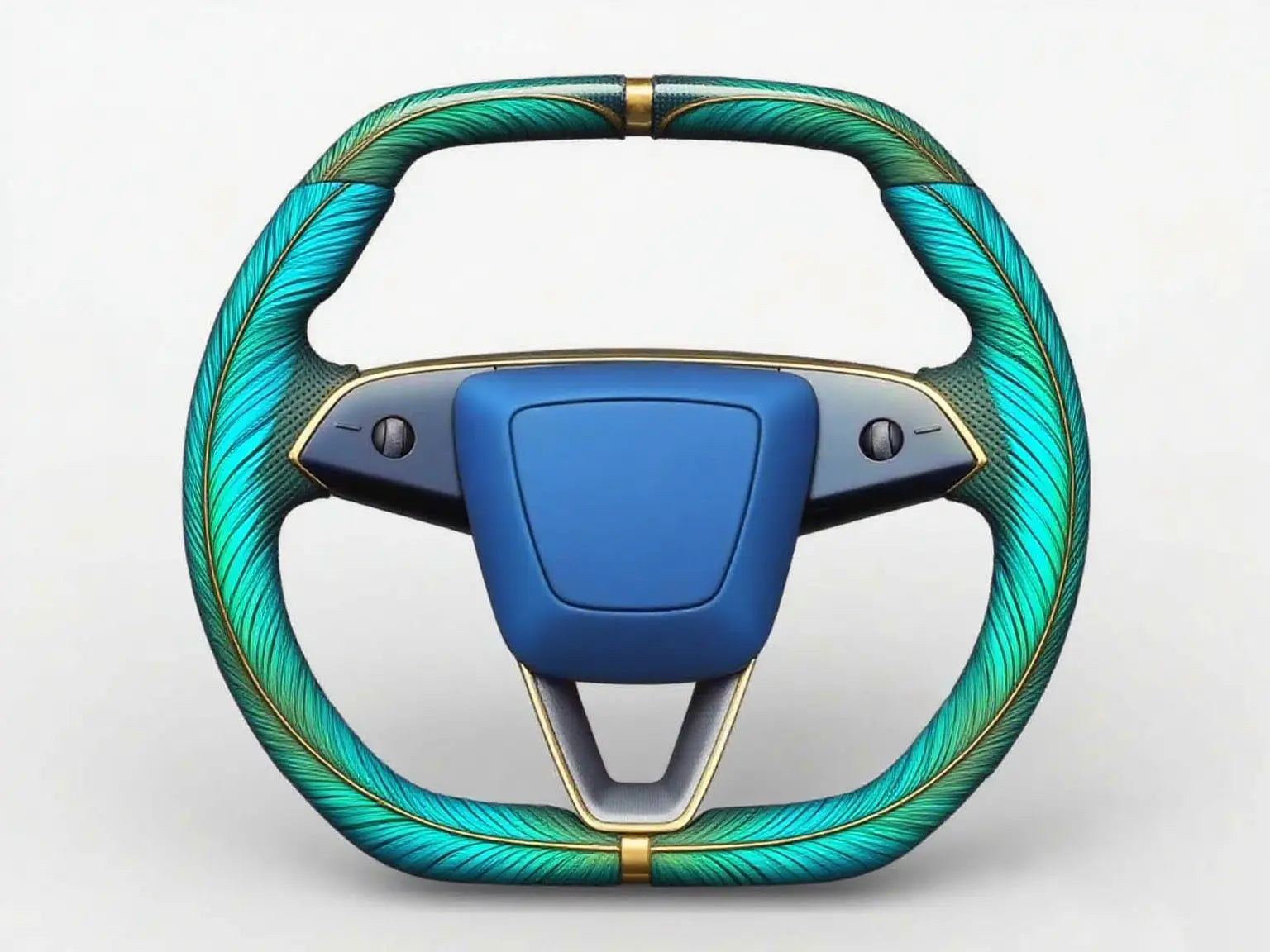 Peacock-Feather-Pattern-Leather-Tesla-Steering-Wheel-Track-Master Axeco