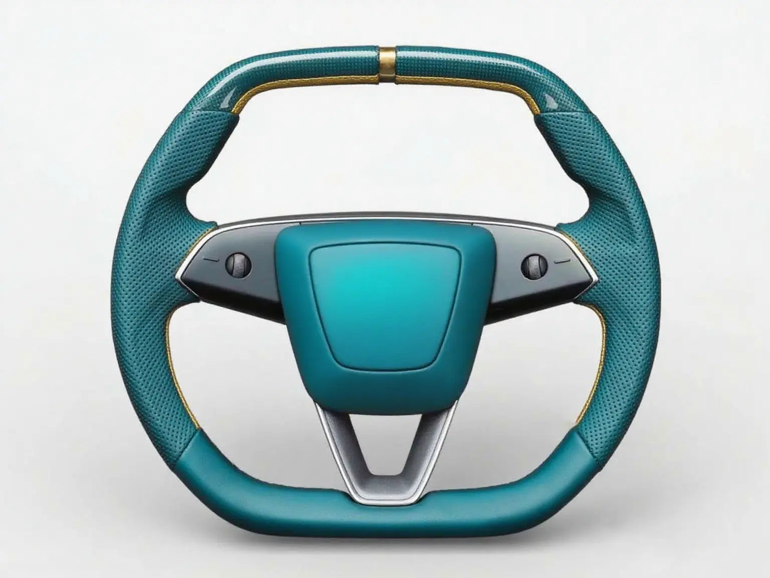 Peacock-Green-Leather-Tesla-Steering-Wheel-Track-Master Axeco