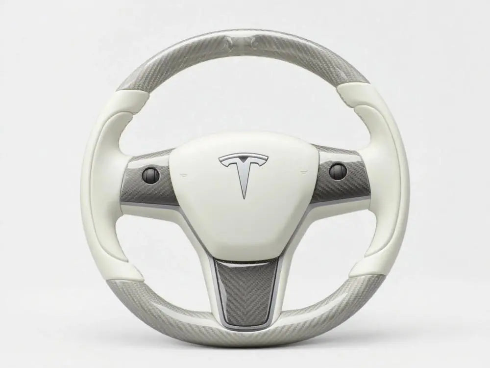 Pearl-White-and-Carbon-Fiber-Tesla-Steering-Wheel-Track-Master Axeco