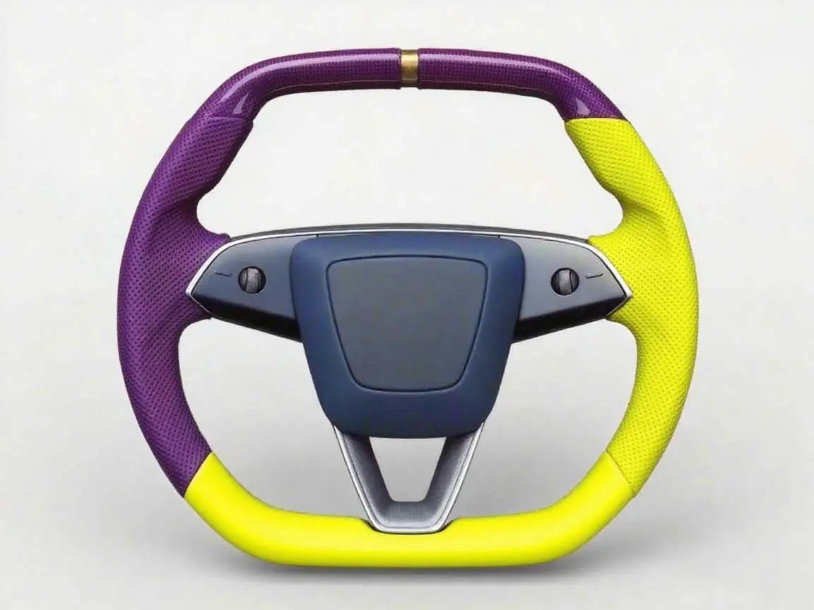 Personalized-Rhapsody-Tesla-Steering-Wheel-with-Purple-Yellow-Blue-Concerto Axeco