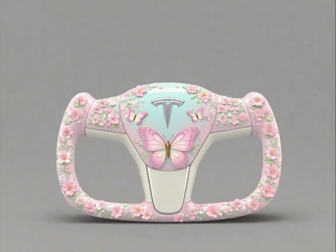 Pink-Butterfly-Tesla-Yoke-Steering-Wheel-Stunning-Choice Axeco