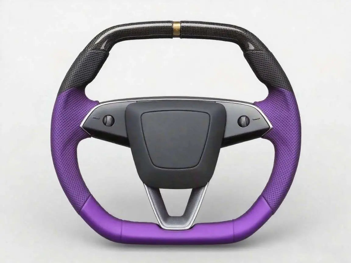 Purple-and-black-two-tone-Tesla-steering-wheel-showcasing-the-ultimate-in-fashion-and-tension Axeco