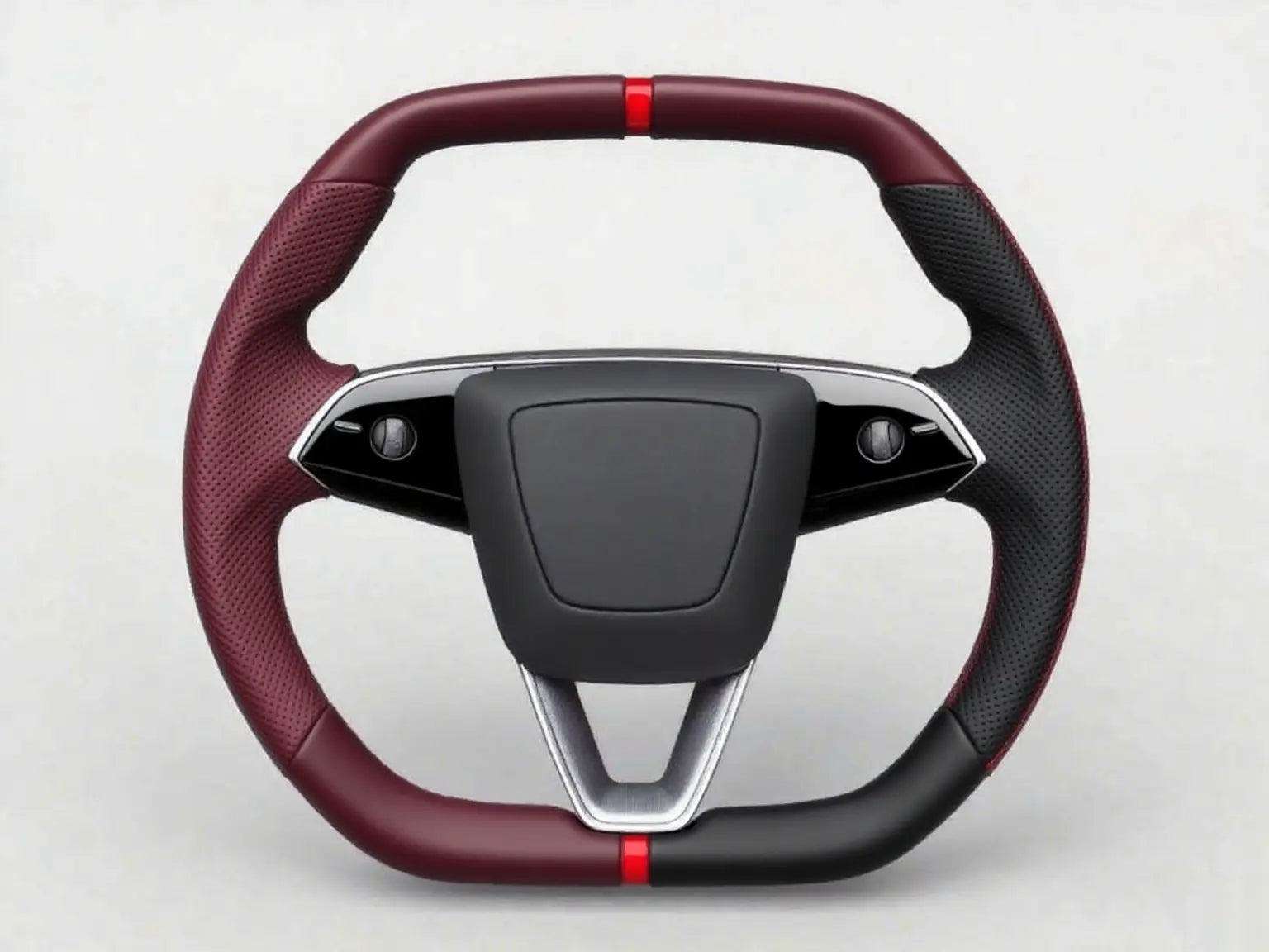 Red-Black-Two-Tone-Perforated-Leather-Tesla-Steering-Wheel-Super-Enhancer Axeco