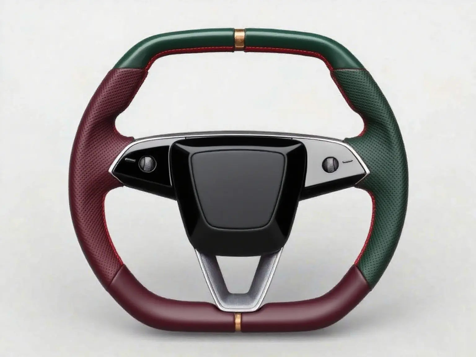 Red-Green-Two-Tone-Perforated-Leather-Tesla-Steering-Wheel-Super-Enhancer Axeco