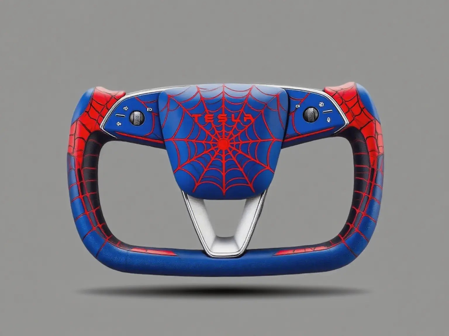 Red-blue-Leather-Tesla-Yoke-Steering-Wheel-Showcasing-Spider-Man-inspired-Agile-Vibe Axeco
