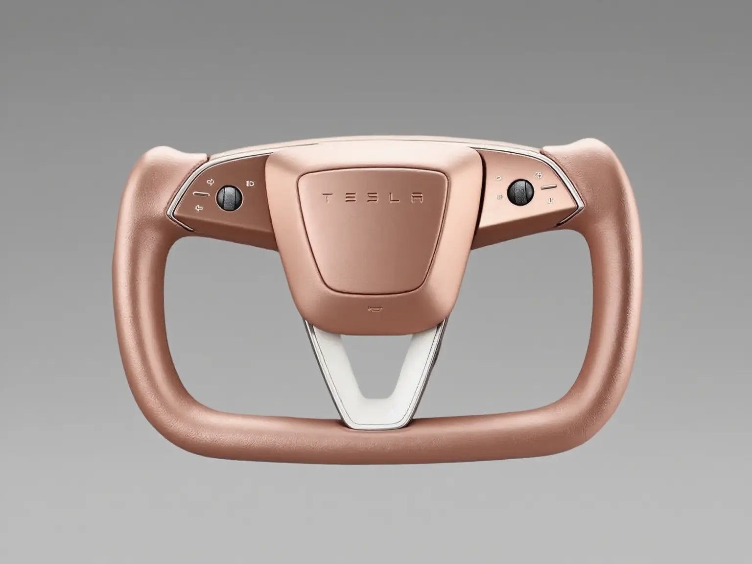 Rose-Gold-Leather-Tesla-Yoke-Steering-Wheel-Shining-with-Luxe-and-Radiant-Allure Axeco