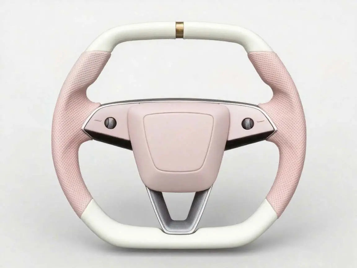 Soft-powdery-white-Tesla-steering-wheel-interprets-sweet-fashion-style Axeco