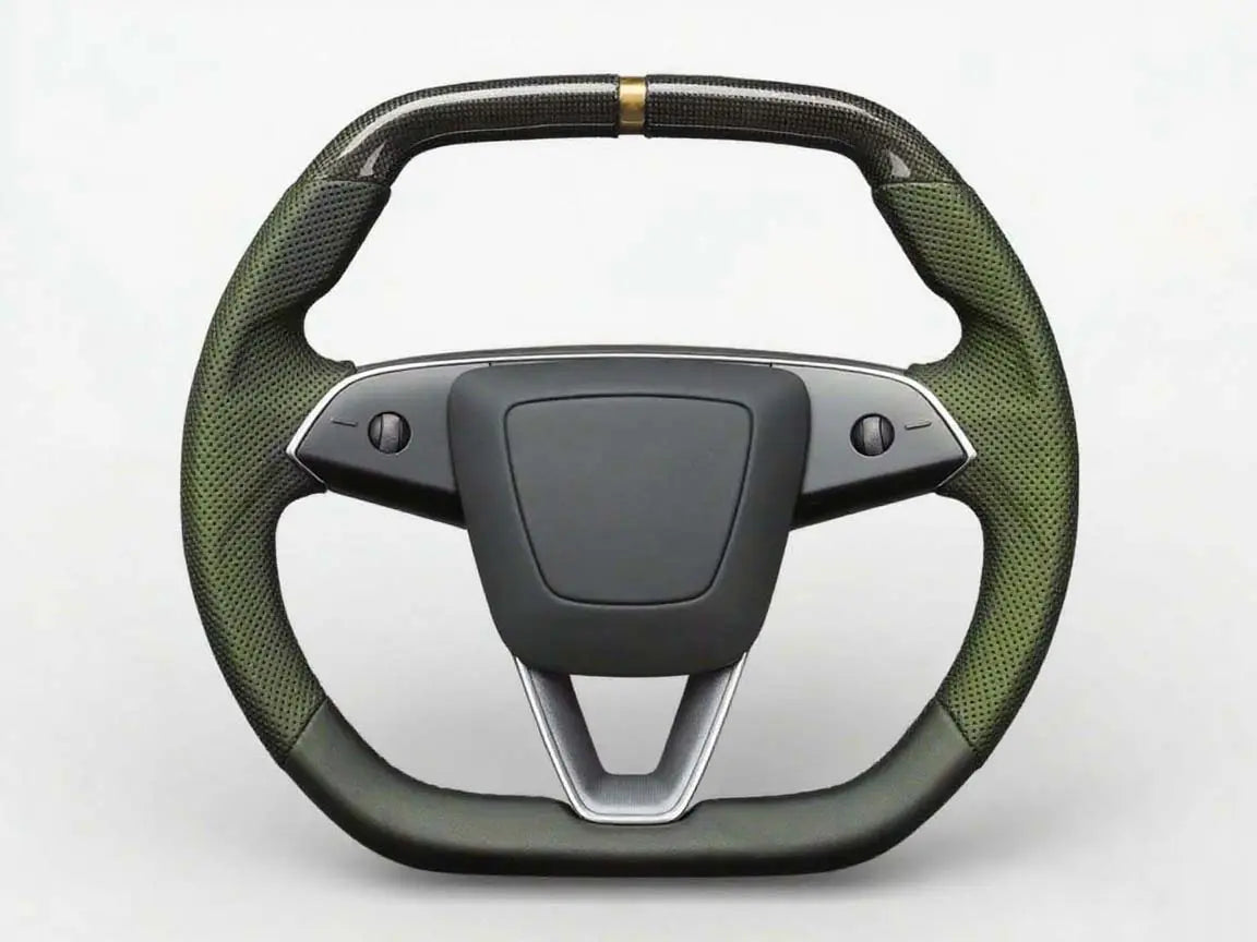 Steady-Style-Tesla-Steering-Wheel-with-Dark-Green-Elegance Axeco