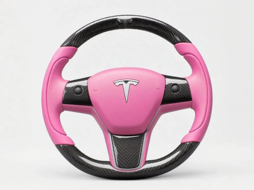Sweet-Peach-Pink-and-Carbon-Fiber-Tesla-Steering-Wheel-Track-Master Axeco
