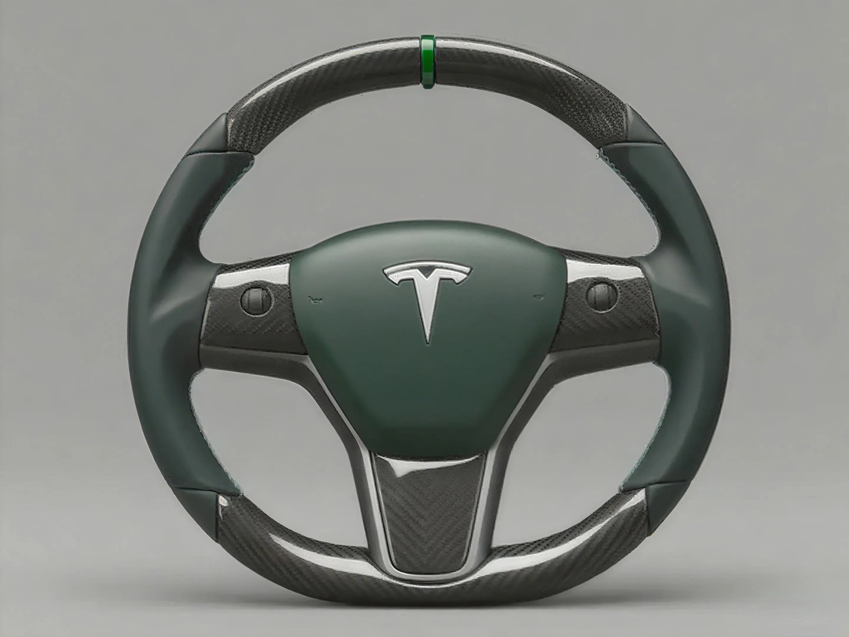 Tesla-Steering-Wheel-Dark-Green-and-Carbon-Fiber-Intertwined-Redefining-Driving-Aesthetics Axeco
