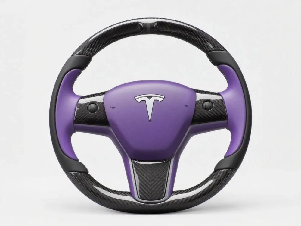 Tesla-Steering-Wheel-with-Carbon-fiber-Purple-Charm-Leading-the-Mysterious-Driving-Journey-to-Start Axeco