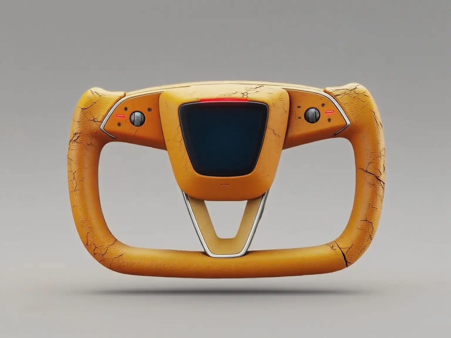 Tesla-Vintage-Yoke-Steering-Wheel-Orange-Cracked-Leather-Exudes-Tough-Retro-Style Axeco
