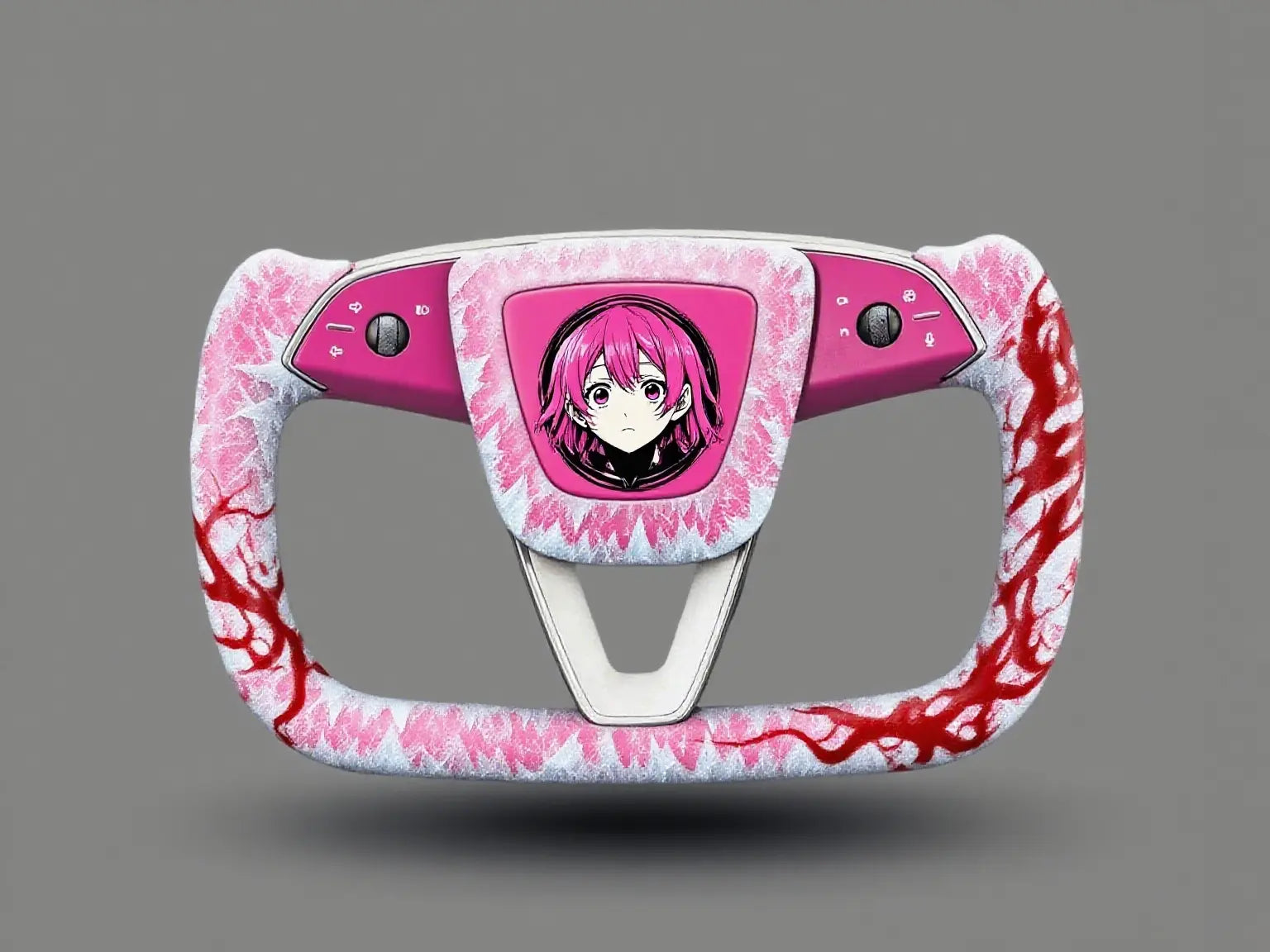 Tesla-Yoke-Steering-Wheel-The-Vivid-Passion-of-Anime-themed-Pink-white-red-Leather Axeco