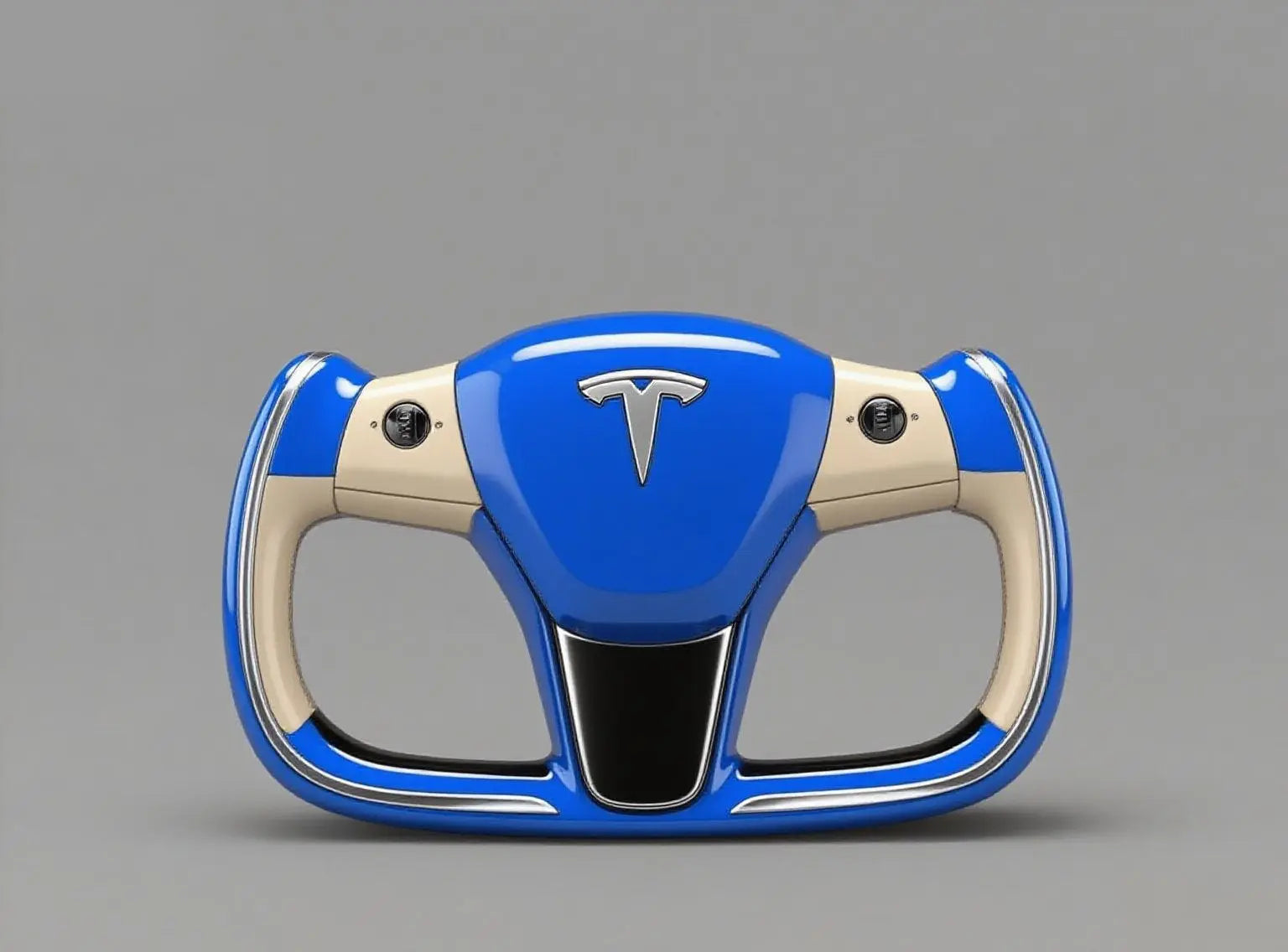 Vibrant-Blue-Centric-Tesla-Steering-Wheel-with-Cream-Black-Accents-Embracing-Modern-Sophistication Axeco