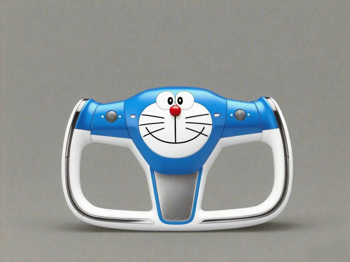 WTF-Doraemon-s-Face-Is-Living-On-My-Tesla-steering-wheel-Traffic-Jams-Are-Now-Fun Axeco