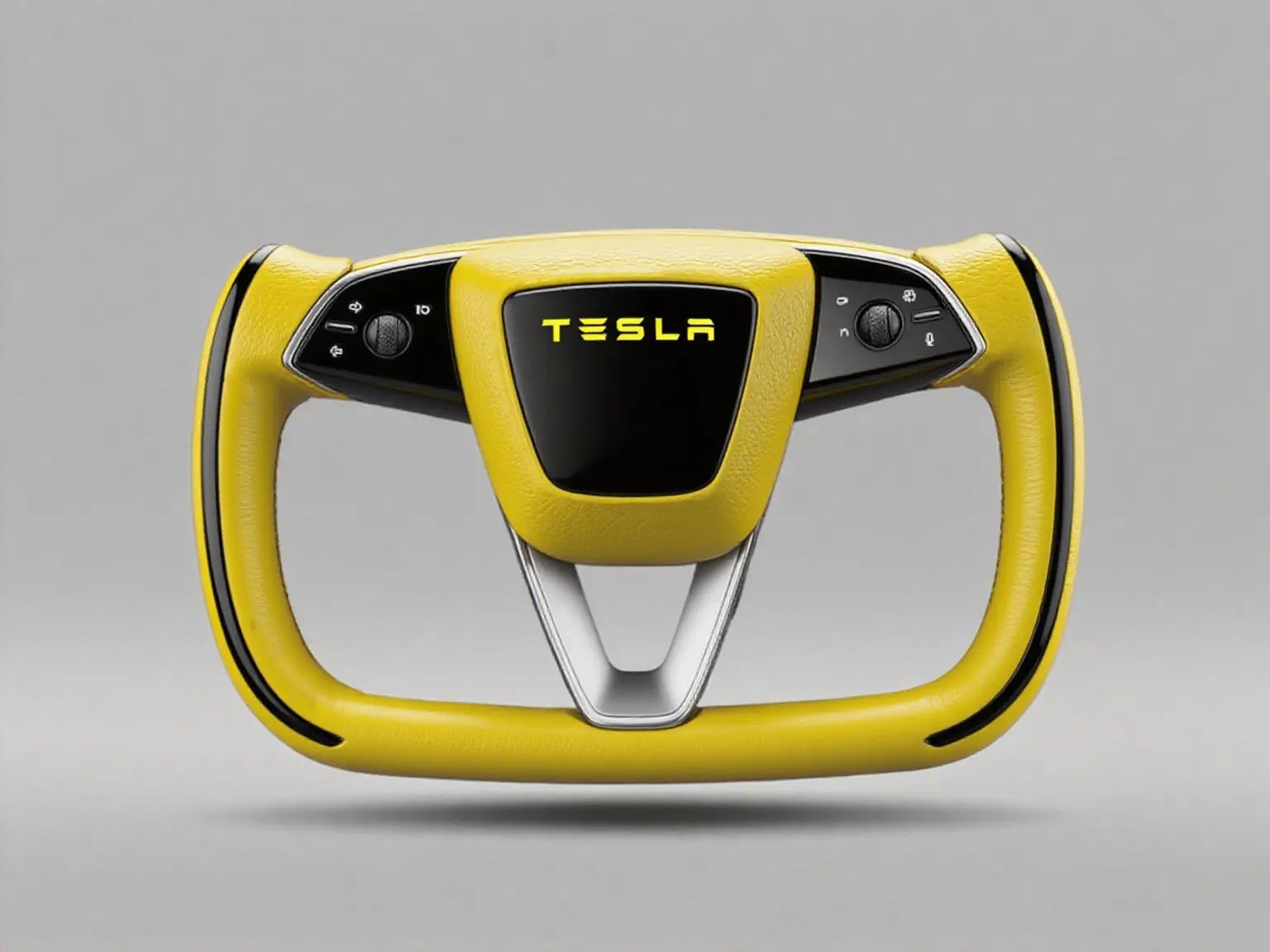 Yellow-black-Leather-Tesla-Yoke-Steering-Wheel-Presenting-Bumblebee-inspired-Dynamic-Vibe Axeco