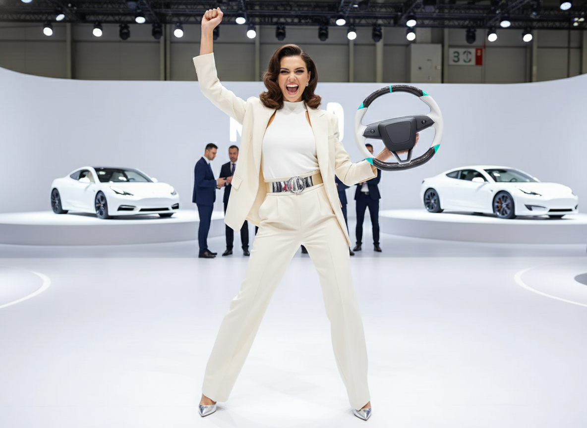 White and blue Carbon Fiber Tesla Model 3 Highland Custom Steering Wheel -DYNA(2023.9)