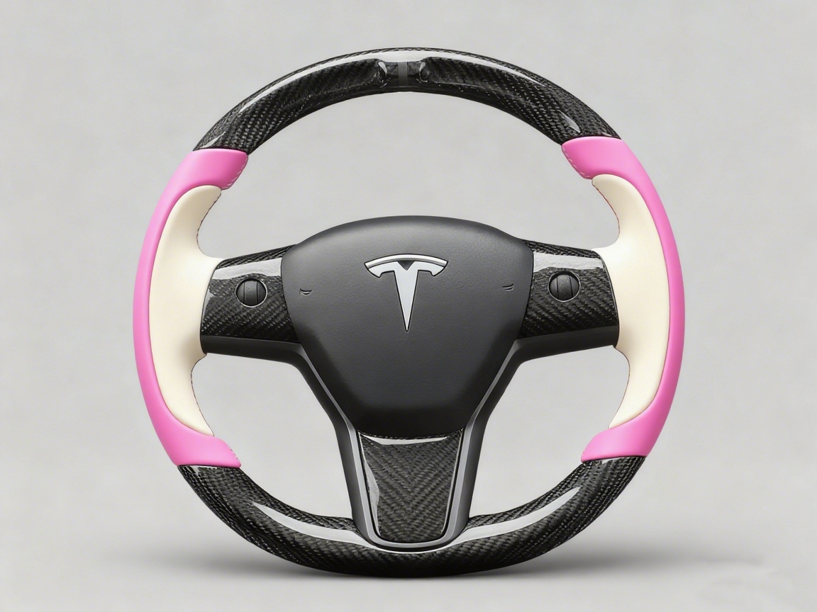 Bright pink and warm white Carbon Fiber Tesla Model Y Steering Wheel-Track Master(2020-2024) Axeco