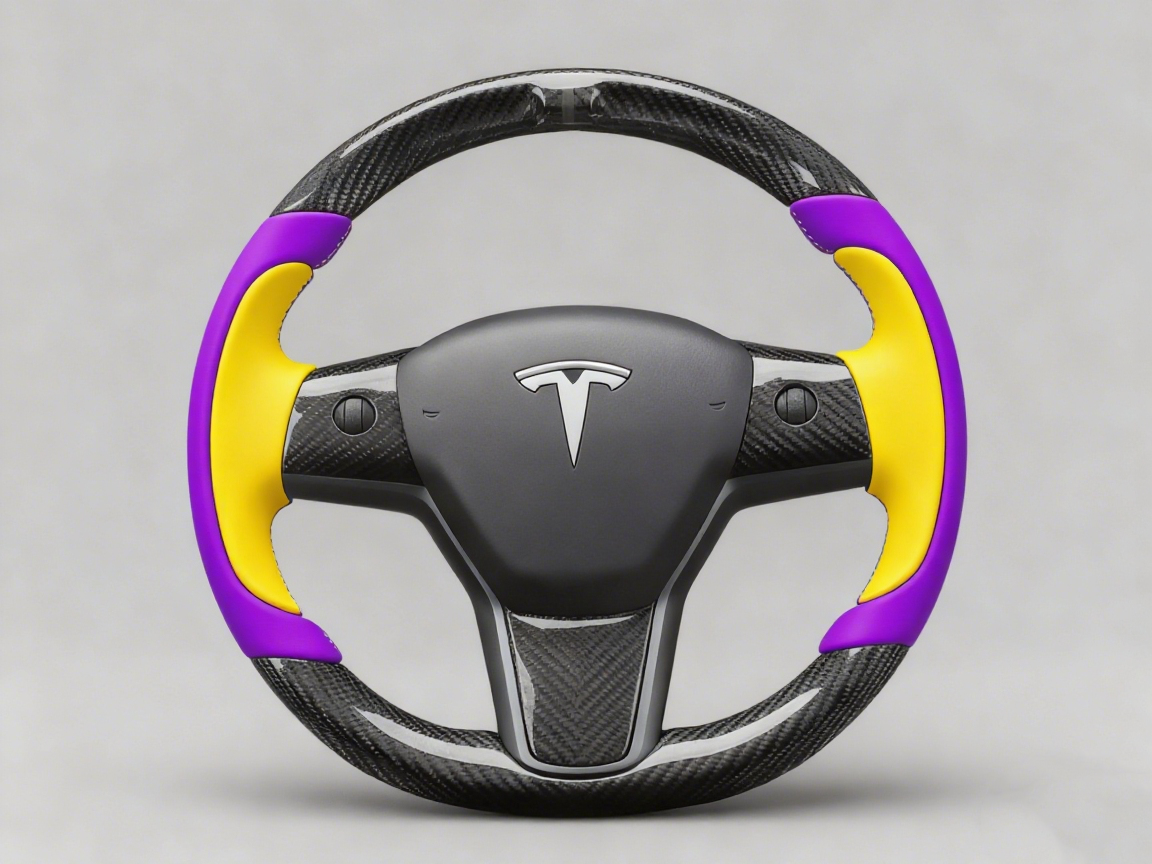 Purple and yellow Carbon Fiber Tesla model 3 Steering Wheel -Track Master(2023.9+) Axeco