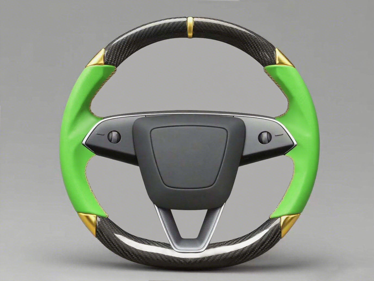 Bright green and gold Carbon Fiber Tesla Model 3 Highland Custom Steering Wheel -DYNA(2023.9) Axeco