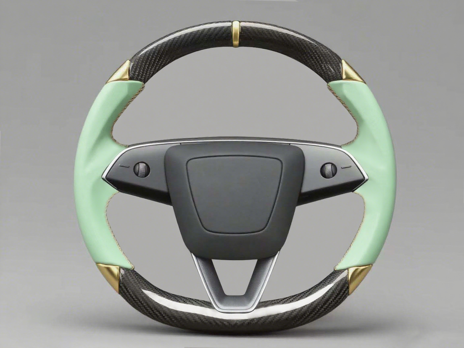 Mint green and gold Carbon Fiber Tesla Model 3 Highland Custom Steering Wheel -DYNA(2023.9) Axeco
